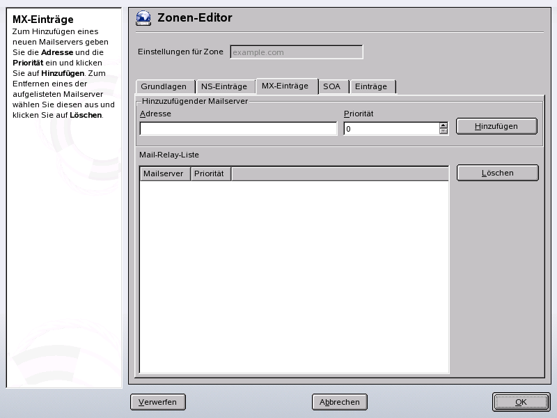 DNS-Server: Zonen-Editor (MX-Eintr�ge)