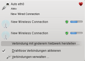 KNetworkManager – Konfigurierte und verf�gbare Verbindungen