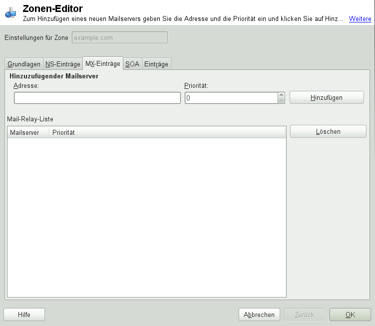 DNS-Server: Zonen-Editor (MX-Eintr�ge)