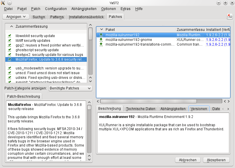 YaST-Online-Update – Qt-Bedienoberfl�che